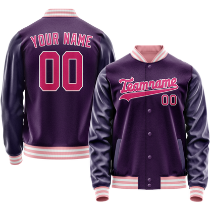 Custom Purple Pink Solid Color Varsity Letterman Jacket