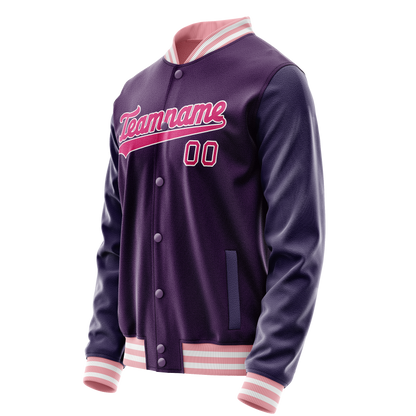 Custom Purple Pink Solid Color Varsity Letterman Jacket
