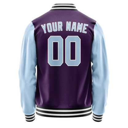 Custom Purple Light-Blue Solid Color Varsity Letterman Jacket