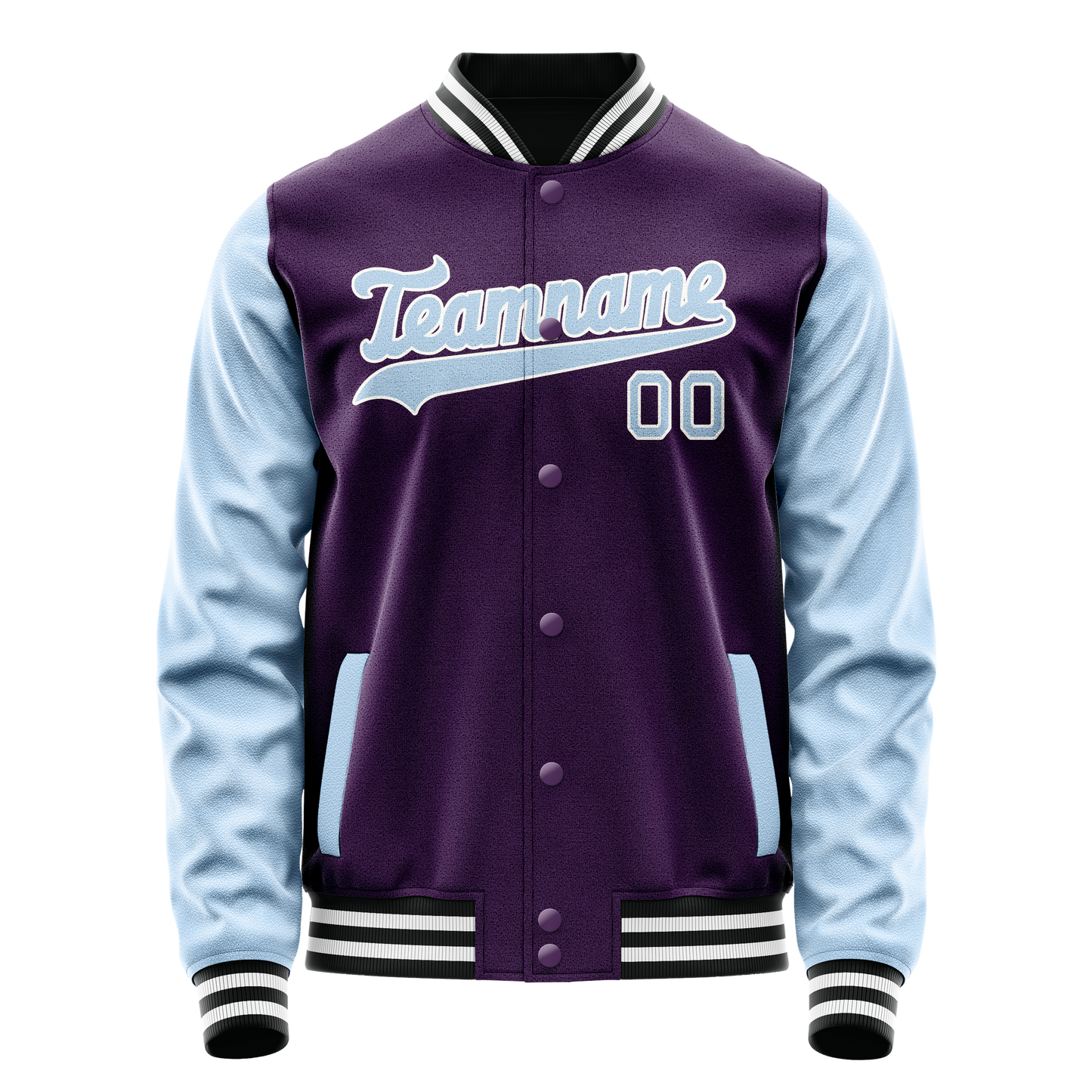 Custom Purple Light-Blue Solid Color Varsity Letterman Jacket