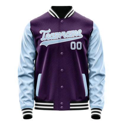 Custom Purple Light-Blue Solid Color Varsity Letterman Jacket