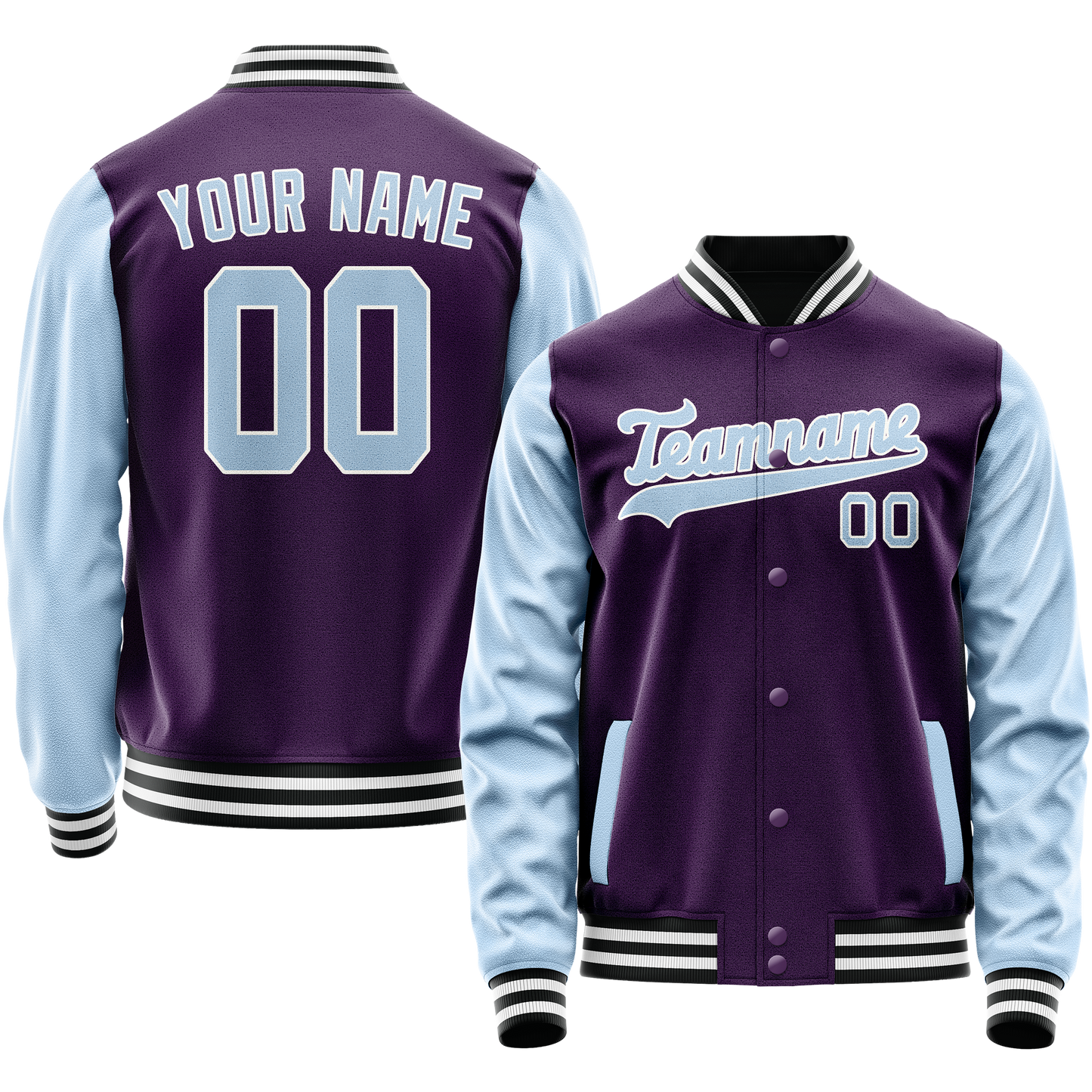Custom Purple Light-Blue Solid Color Varsity Letterman Jacket