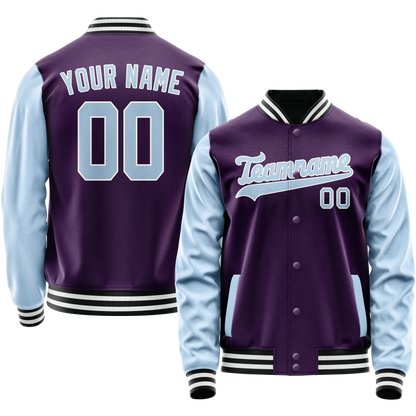 Custom Purple Light-Blue Solid Color Varsity Letterman Jacket