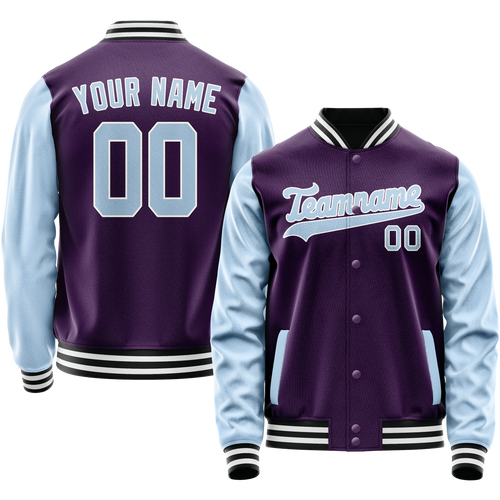 Custom Purple Light-Blue Solid Color Varsity Letterman Jacket