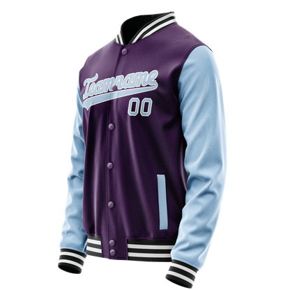Custom Purple Light-Blue Solid Color Varsity Letterman Jacket