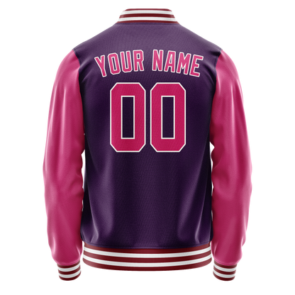 Custom Purple Pink Solid Color Varsity Letterman Jacket