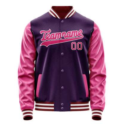 Custom Purple Pink Solid Color Varsity Letterman Jacket