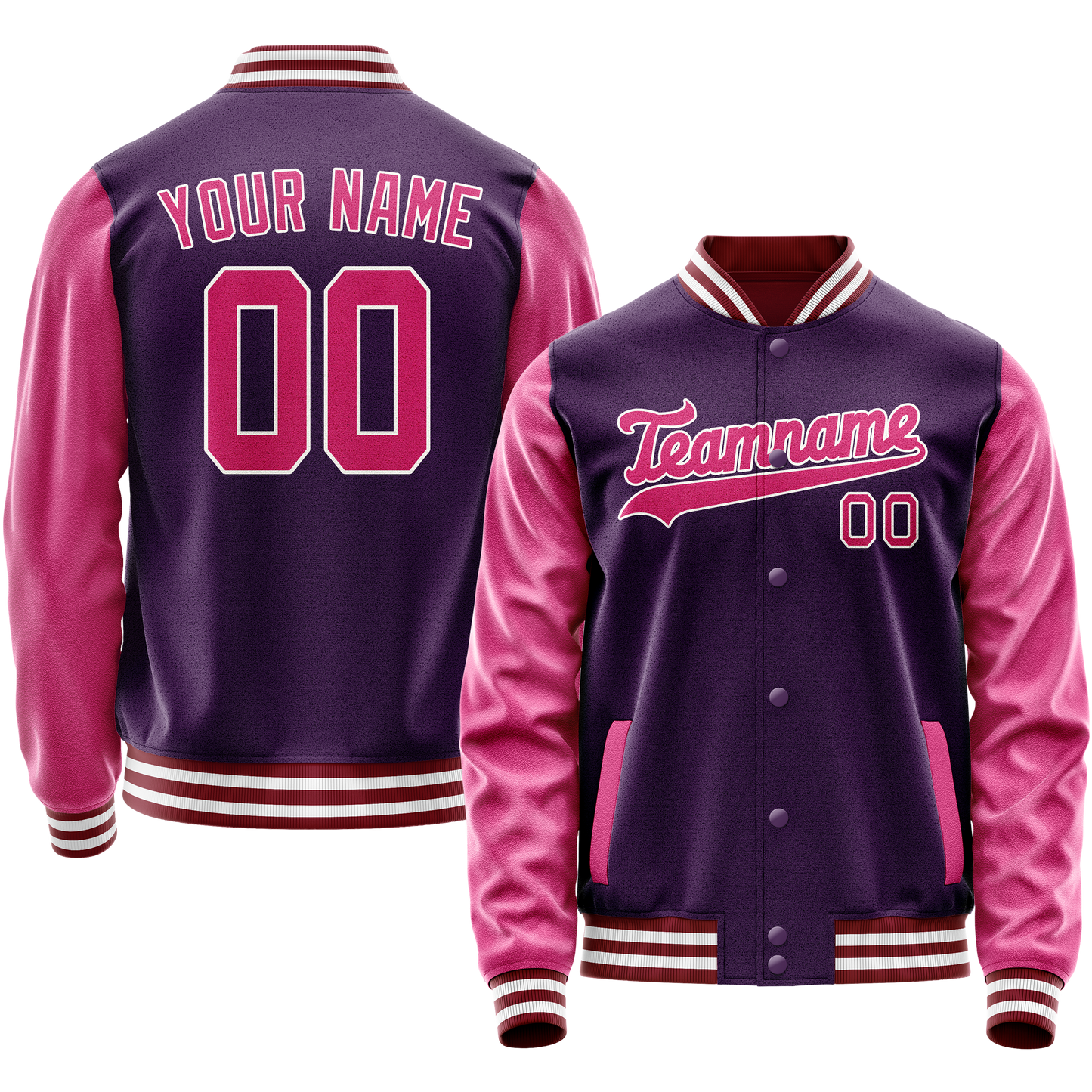 Custom Purple Pink Solid Color Varsity Letterman Jacket
