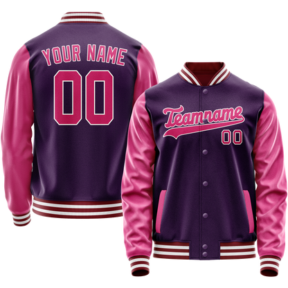 Custom Purple Pink Solid Color Varsity Letterman Jacket