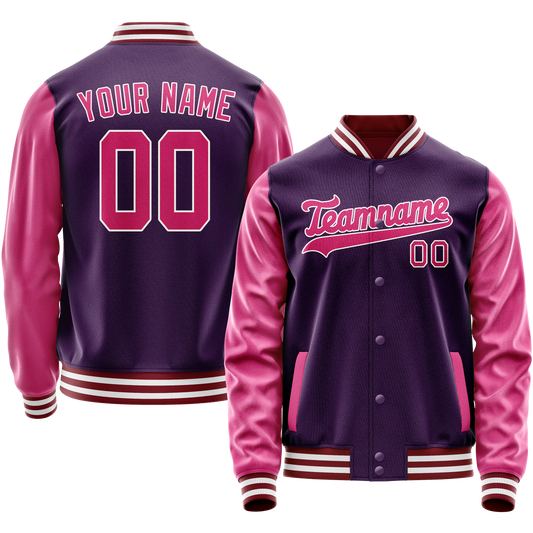 Custom Purple Pink Solid Color Varsity Letterman Jacket