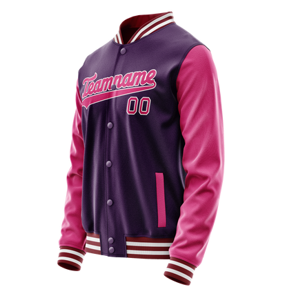 Custom Purple Pink Solid Color Varsity Letterman Jacket