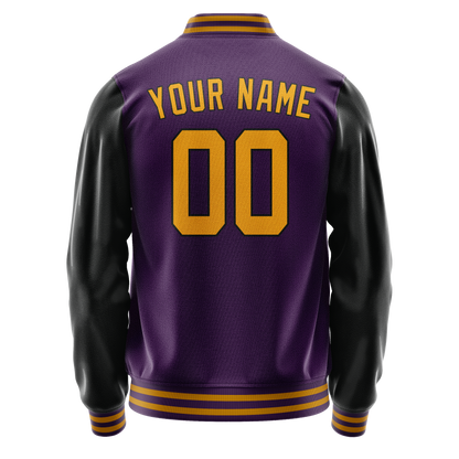 Custom Purple Black Solid Color Varsity Letterman Jacket