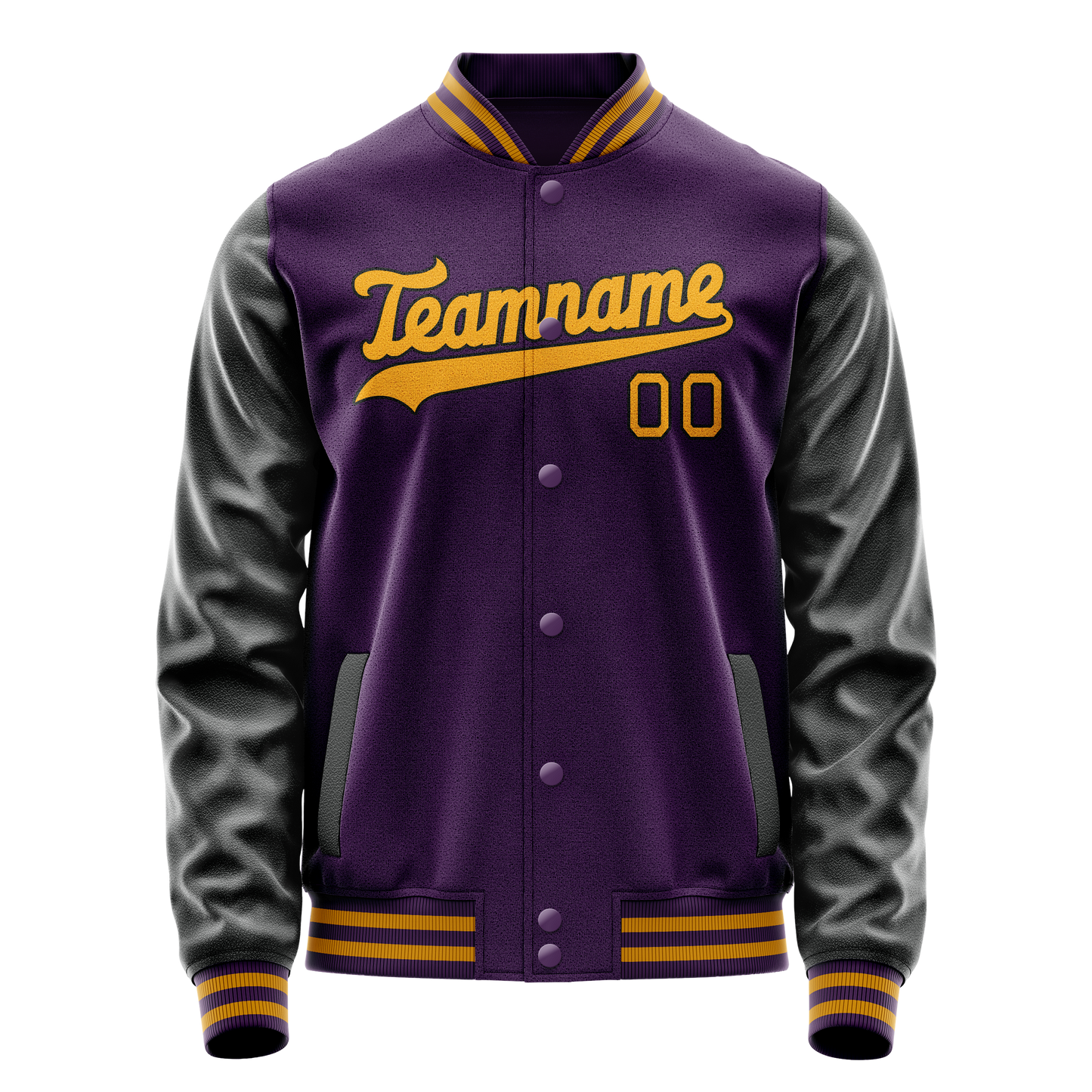 Custom Purple Black Solid Color Varsity Letterman Jacket