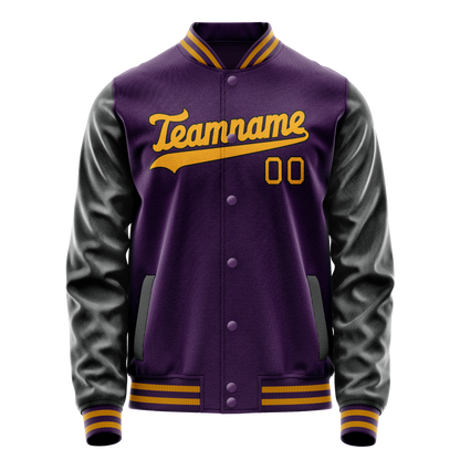 Custom Purple Black Solid Color Varsity Letterman Jacket