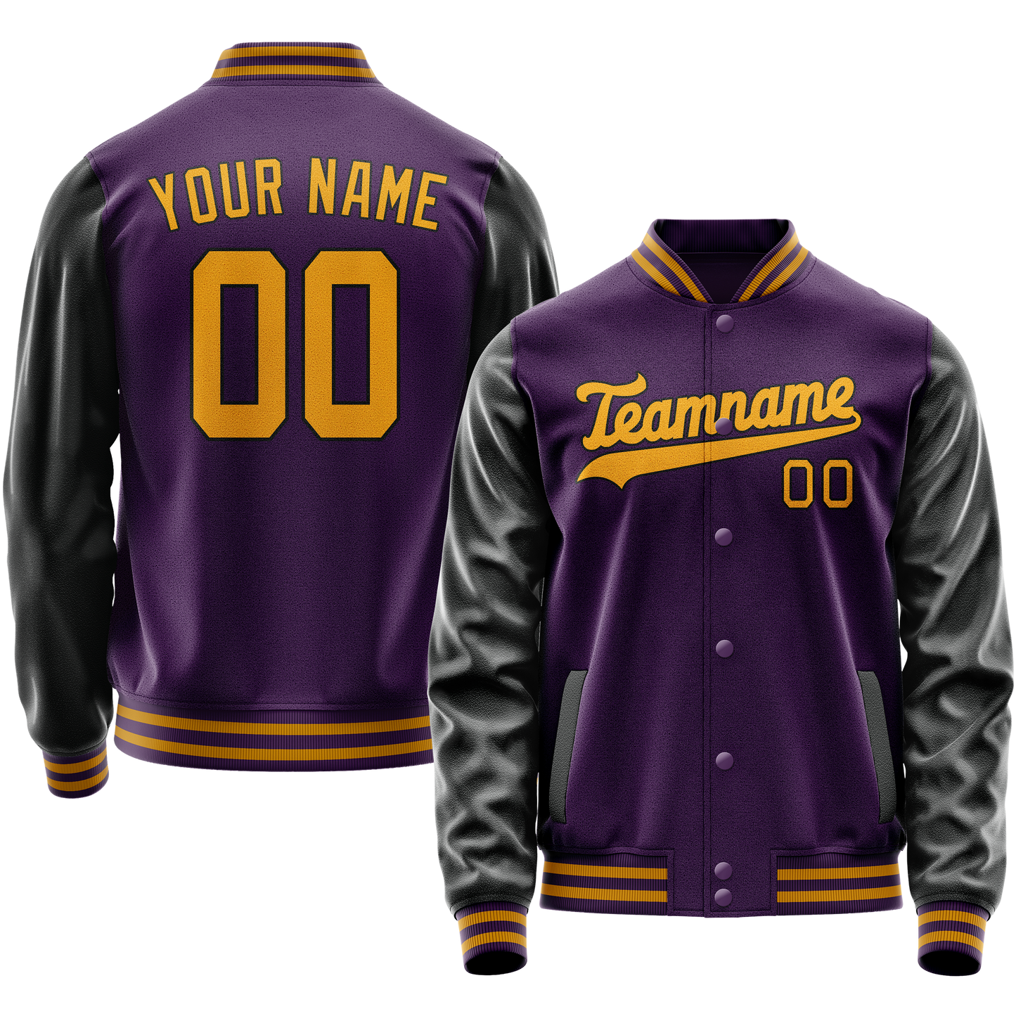 Custom Purple Black Solid Color Varsity Letterman Jacket