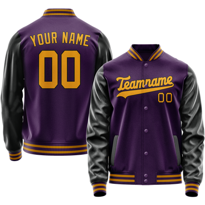 Custom Purple Black Solid Color Varsity Letterman Jacket