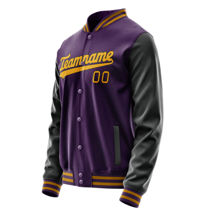 Custom Purple Black Solid Color Varsity Letterman Jacket