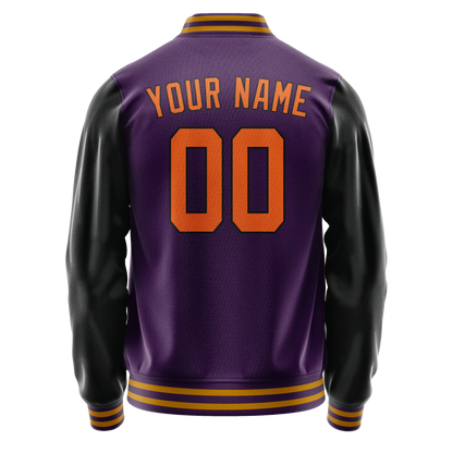 Custom Purple Black Solid Color Varsity Letterman Jacket