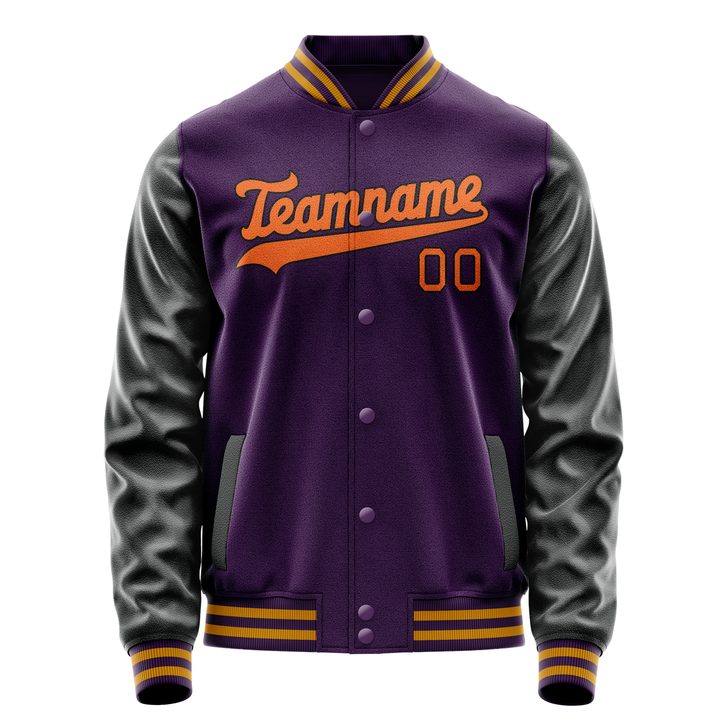 Custom Purple Black Solid Color Varsity Letterman Jacket