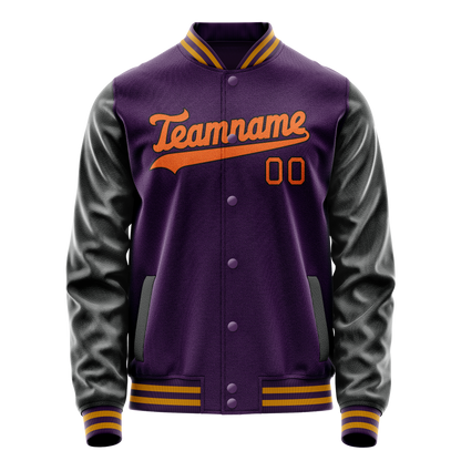 Custom Purple Black Solid Color Varsity Letterman Jacket