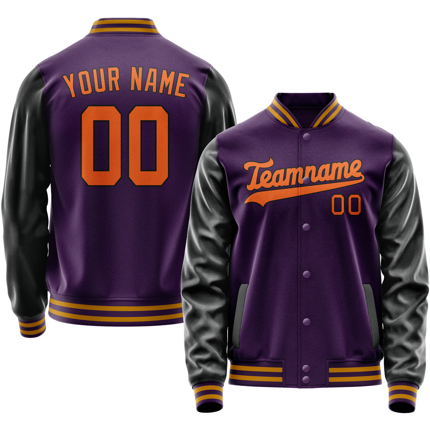 Custom Purple Black Solid Color Varsity Letterman Jacket