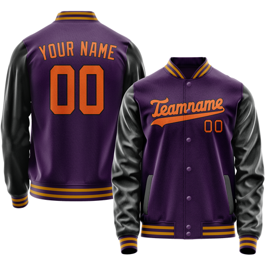 Custom Purple Black Solid Color Varsity Letterman Jacket