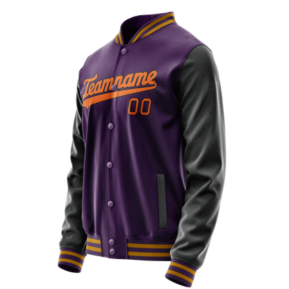 Custom Purple Black Solid Color Varsity Letterman Jacket