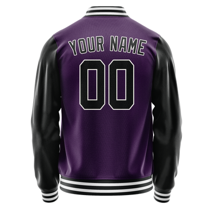 Custom Purple Black Solid Color Varsity Letterman Jacket