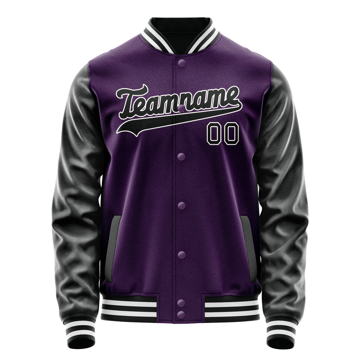 Custom Purple Black Solid Color Varsity Letterman Jacket