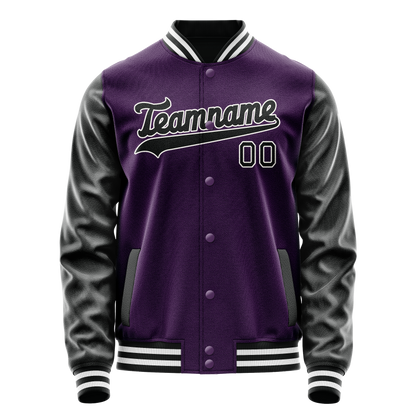 Custom Purple Black Solid Color Varsity Letterman Jacket
