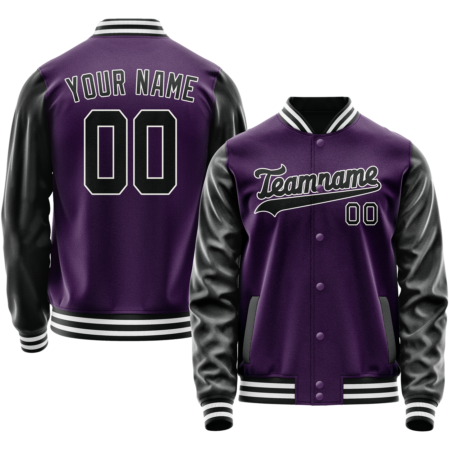 Custom Purple Black Solid Color Varsity Letterman Jacket