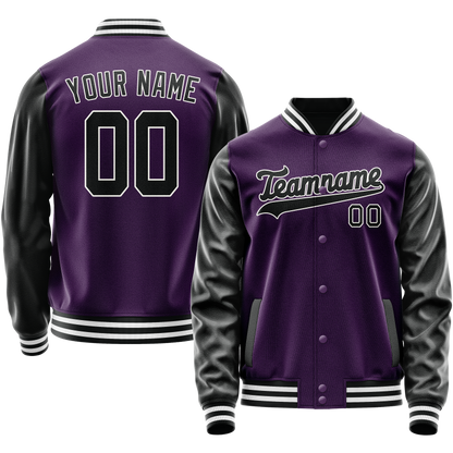 Custom Purple Black Solid Color Varsity Letterman Jacket