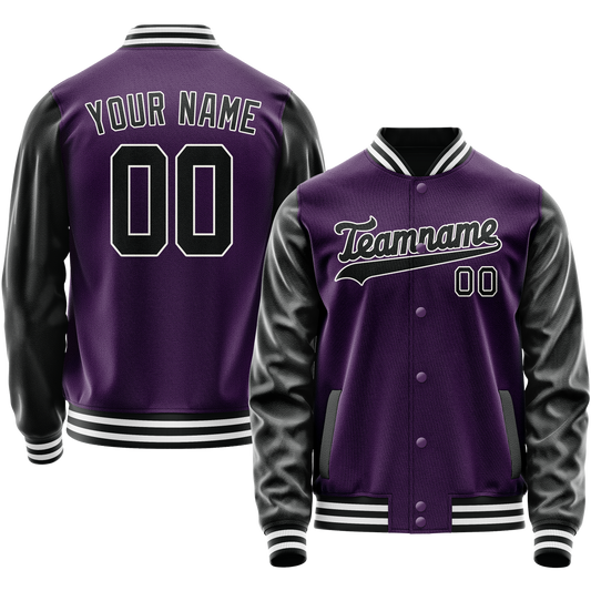 Custom Purple Black Solid Color Varsity Letterman Jacket