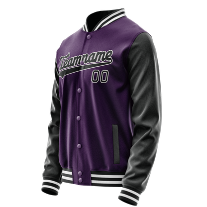 Custom Purple Black Solid Color Varsity Letterman Jacket