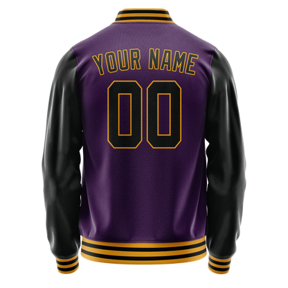 Custom Purple Black Solid Color Varsity Letterman Jacket