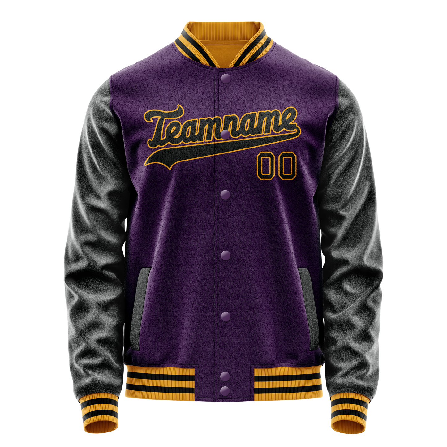 Custom Purple Black Solid Color Varsity Letterman Jacket