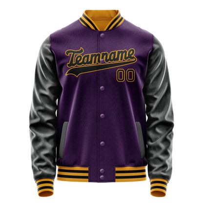 Custom Purple Black Solid Color Varsity Letterman Jacket