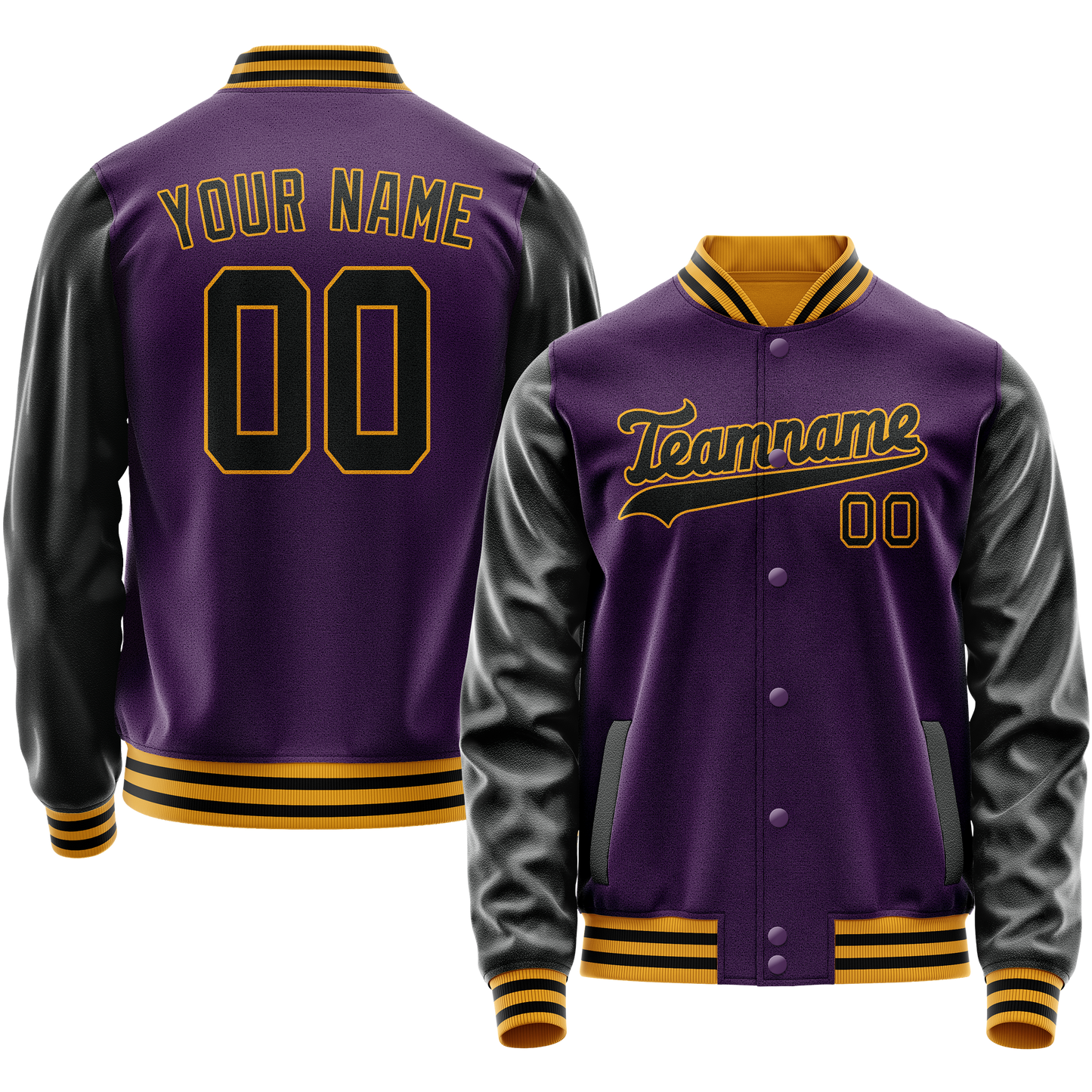 Custom Purple Black Solid Color Varsity Letterman Jacket