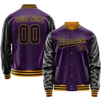 Custom Purple Black Solid Color Varsity Letterman Jacket