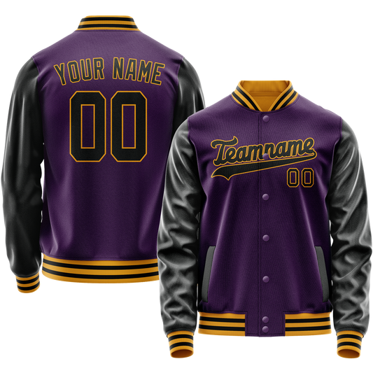 Custom Purple Black Solid Color Varsity Letterman Jacket