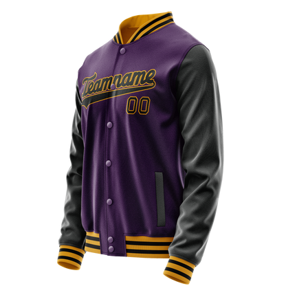 Custom Purple Black Solid Color Varsity Letterman Jacket