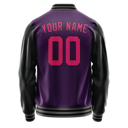 Custom Purple Pink Solid Color Varsity Letterman Jacket