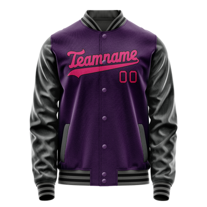 Custom Purple Pink Solid Color Varsity Letterman Jacket
