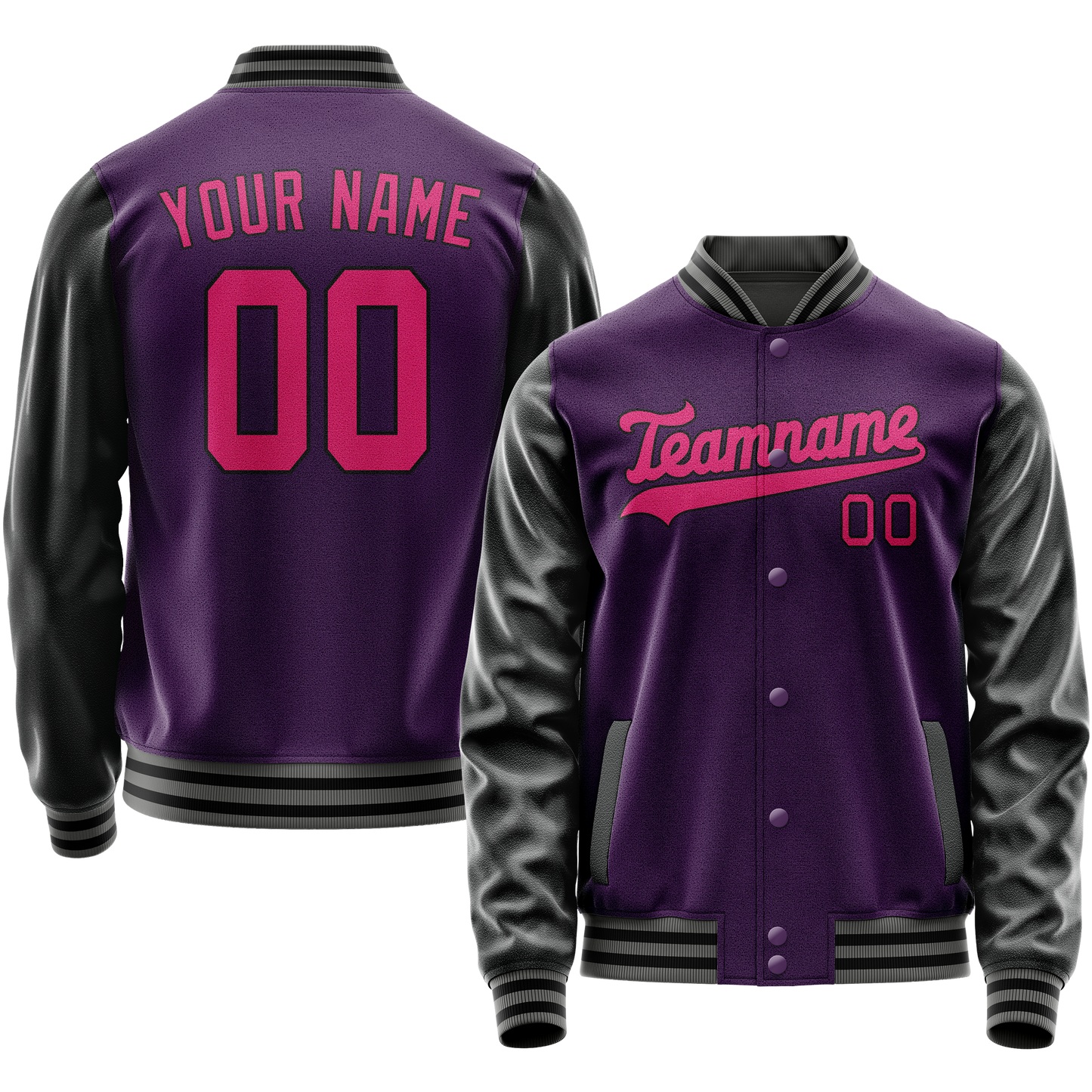 Custom Purple Pink Solid Color Varsity Letterman Jacket