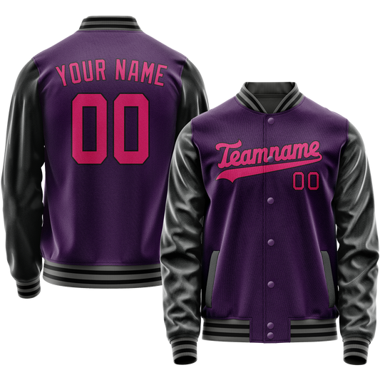 Custom Purple Pink Solid Color Varsity Letterman Jacket