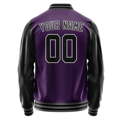 Custom Purple Black Solid Color Varsity Letterman Jacket