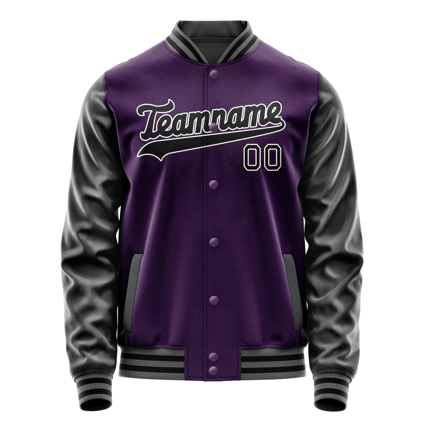 Custom Purple Black Solid Color Varsity Letterman Jacket