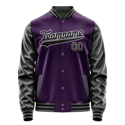Custom Purple Black Solid Color Varsity Letterman Jacket