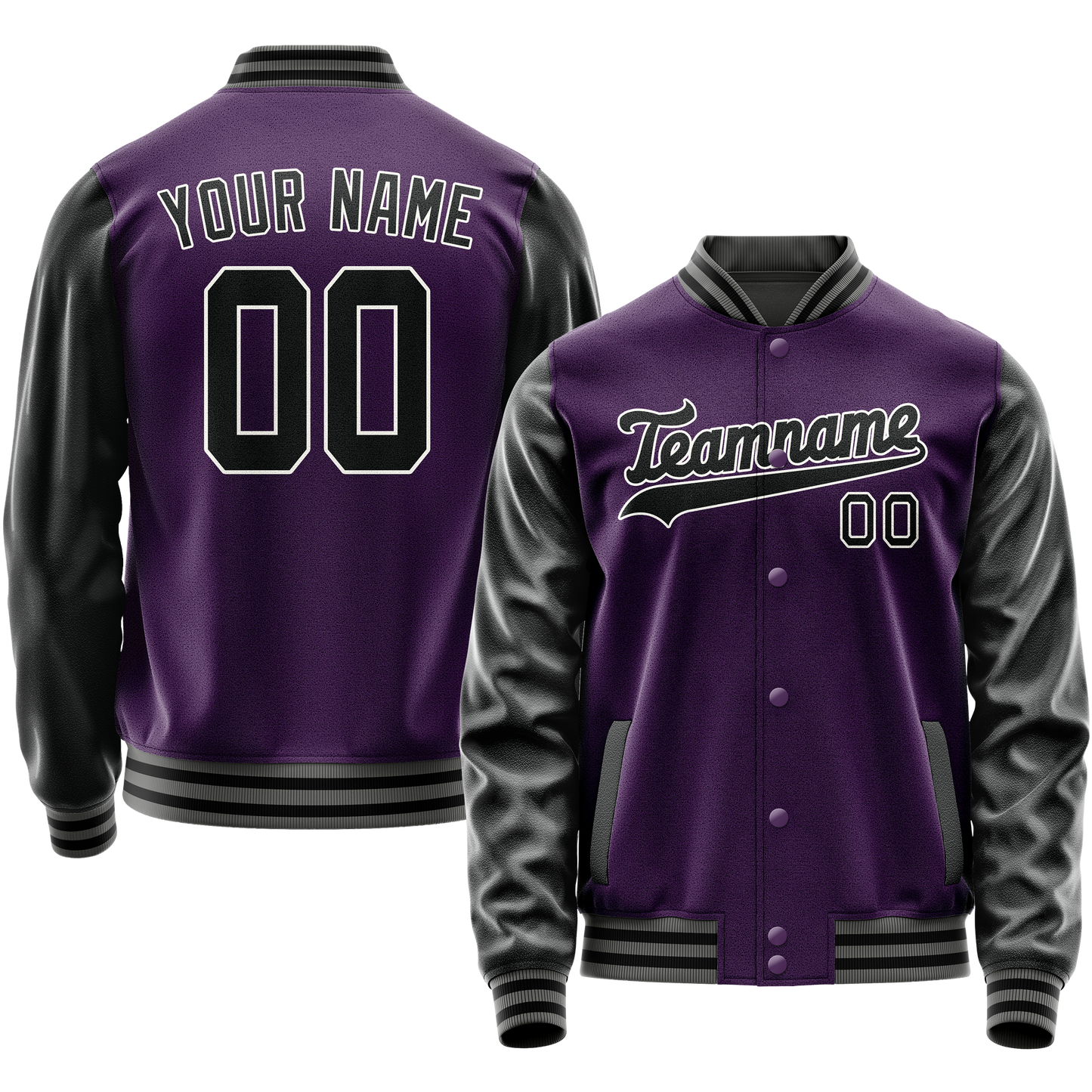 Custom Purple Black Solid Color Varsity Letterman Jacket
