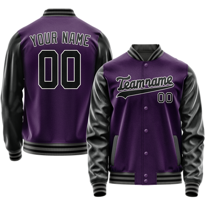 Custom Purple Black Solid Color Varsity Letterman Jacket